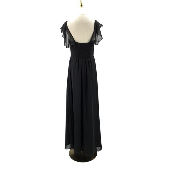 AW BRIDAL SZ 10 L black chiffon ruffle prom formal party maxi dress NEW B157 - Picture 2 of 8